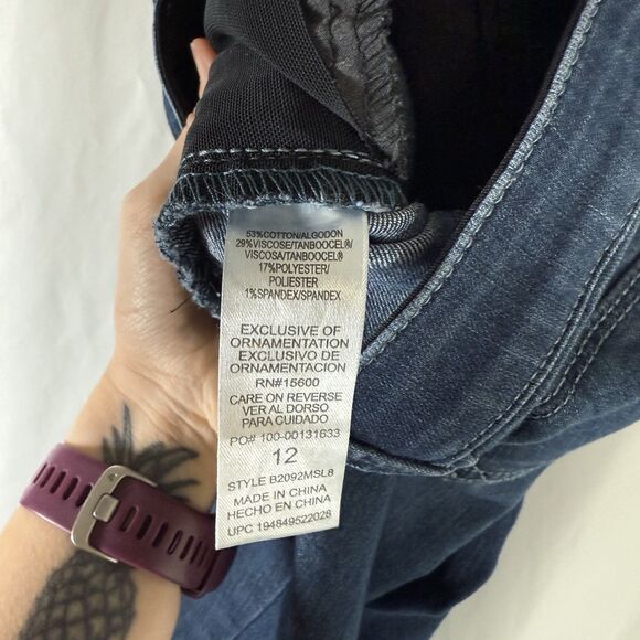 Democracy Ab Solution Jeans Women's 12 Dark Wash Blue Denim Cropped Button Zip - Picture 5 of 9